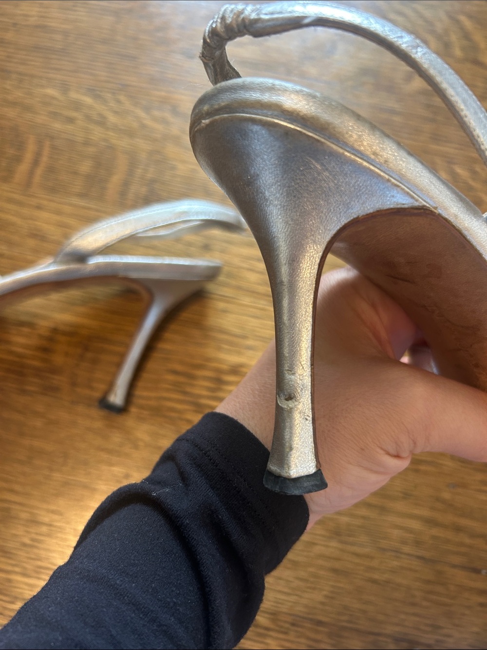 Manolo Blahnik Metallic Silver Slingback Sandals - Picture 5 of 5